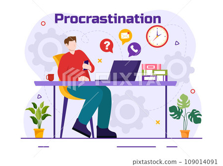 Procrastination Vector Illustration with Procrastinating Lazy Businessman Employees work of office worker in Flat Business Cartoon Background Procrastination Vector Illustration with Procrastinating Lazy Businessman Employees work of office worker in Flat Business Cartoon Background 109014091