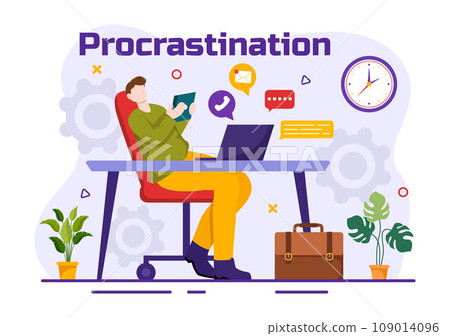 Procrastination Vector Illustration with Procrastinating Lazy Businessman Employees work of office worker in Flat Business Cartoon Background Procrastination Vector Illustration with Procrastinating Lazy Businessman Employees work of office worker in Flat Business Cartoon Background 109014096