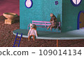 Two cartoon cats watching the sunset. 3d render, 3d illustration. 109014134
