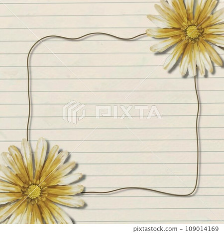 Beautiful lined paper with tinny Watercolor daisy at the bottom frame Beautiful lined paper with tinny Watercolor daisy at the bottom frame 109014169