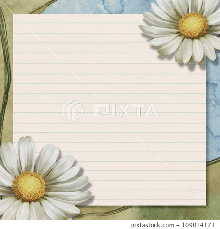 Beautiful lined paper with tinny Watercolor daisy at the bottom frame Beautiful lined paper with tinny Watercolor daisy at the bottom frame 109014171