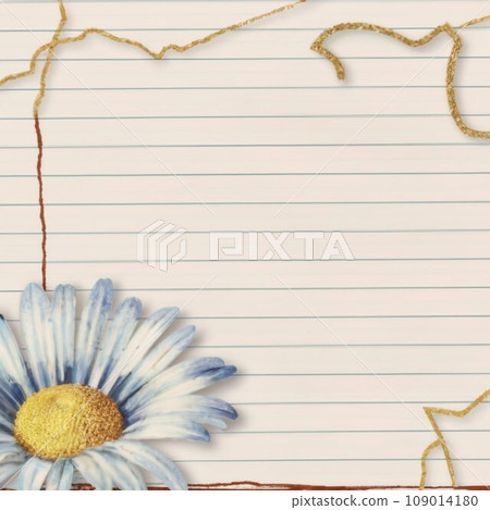 Beautiful lined paper with tinny Watercolor daisy at the bottom frame 109014180