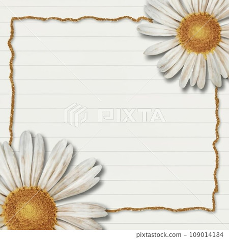 Beautiful lined paper with tinny Watercolor daisy at the bottom frame Beautiful lined paper with tinny Watercolor daisy at the bottom frame 109014184
