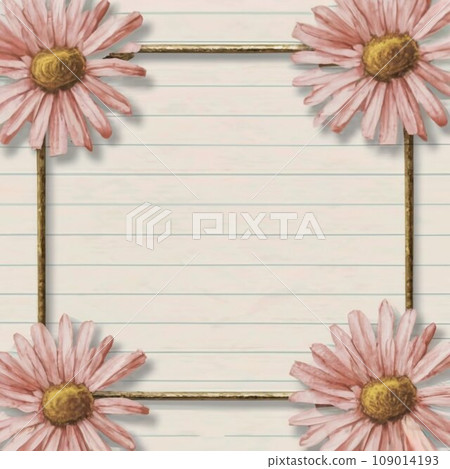Beautiful lined paper with tinny Watercolor daisy at the bottom frame Beautiful lined paper with tinny Watercolor daisy at the bottom frame 109014193