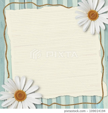 Beautiful lined paper with tinny Watercolor daisy at the bottom frame Beautiful lined paper with tinny Watercolor daisy at the bottom frame 109014194