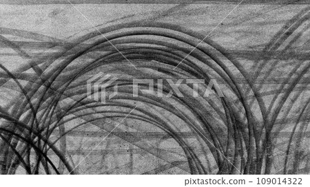 Aerial view tire track mark on asphalt tarmac road race track texture and background, Abstract background black tire track skid on asphalt road, Tire mark skid mark on asphalt road. 109014322
