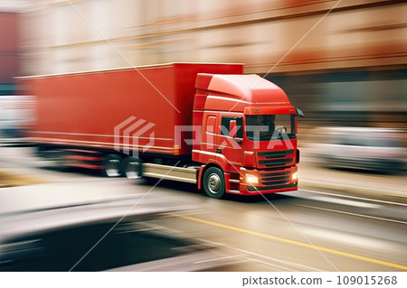 Cargo truck on highway at sun flare carrying shipping. international shipment delivery logistic concept. Generative AI 109015268