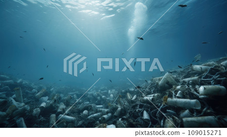 a stark image of plastic pollution tarnishing the beauty of a once-pristine natural landscape. a stark image of plastic pollution tarnishing the beauty of a once-pristine natural landscape. 109015271