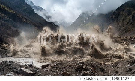 witness the power of a mudflow carving its path through the landscape. witness the power of a mudflow carving its path through the landscape. 109015276