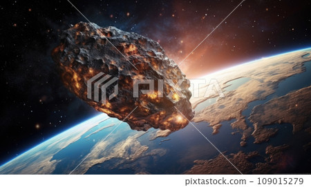 Celestial threat a meteorite hurtles toward Earth, a dramatic depiction of cosmic impact and potential danger. Celestial threat a meteorite hurtles toward Earth, a dramatic depiction of cosmic impact and potential danger. 109015279