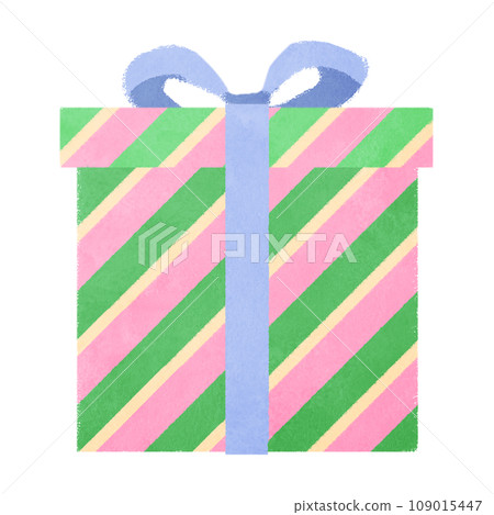 Illustration of a present box with green and pink stripes Illustration of a present box with green and pink stripes 109015447