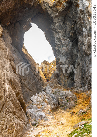 Prisojnik or Prisank Window. The larges rock window in Alps, Triglav National Park, Julian Alps, Slovenia Prisojnik or Prisank Window. The larges rock window in Alps, Triglav National Park, Julian Alps, Slovenia 109015548