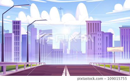 Highway to modern city with skyscrapers 109015755