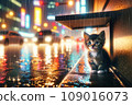 A lost kitten shivering in the rain on a night street in the city: AI-generated image 109016073