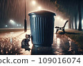Lost kitten getting wet in the rain in the park at night: AI-generated image 109016074