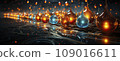 Modern Futuristic Sci-Fi Purple Blue Neon Lights On Abstract Construction. 109016611