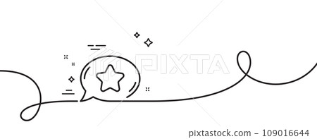 Favorite chat line icon. Continuous one line with curl. Speech bubble with star sign. Best symbol. Favorite chat single outline ribbon. Loop curve pattern. Vector 109016644
