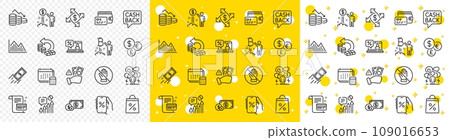 Outline Dollar money, Bitcoin project and Account line icons pack for web with Discounts app, Income money, Wallet line icon. Fraud, Payment card, Difficult stress pictogram icon. Vector 109016653