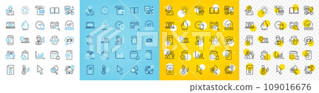 Vector icons set of Bus parking, Online test and Alarm bell line icons pack for web with Reject file, Book, Security contract outline icon. Charge battery, Third party, Repairman pictogram. Vector 109016676