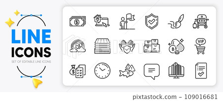 Lgbt, Enterprise and Wholesale inventory line icons set for app include Fish, Gas grill, Pantothenic acid outline thin icon. Approved checklist, Confirmed, Time pictogram icon. Brush. Vector 109016681