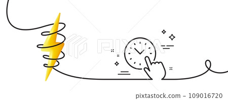 Time management line icon. Continuous one line with curl. Clock sign. Watch symbol. Time management single outline ribbon. Loop curve with energy. Vector Time management line icon. Continuous one line with curl. Clock sign. Watch symbol. Time management single outline ribbon. Loop curve with energy. Vector 109016720