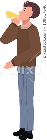 Cheerful Bar, Pub Lifestyle concept. Man Drinking Beer.  Full-Length Male Holding Beer Mug 109017046