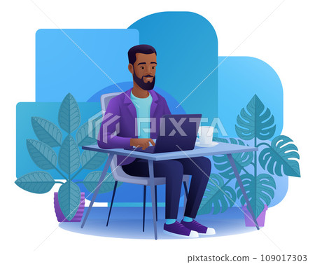 Man Using Laptop Computer Cartoon Illustration Man Using Laptop Computer Cartoon Illustration 109017303