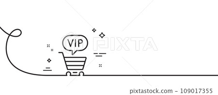 Vip shopping cart line icon. Continuous one line with curl. Very important person sign. Member club privilege symbol. Vip shopping single outline ribbon. Loop curve pattern. Vector 109017355