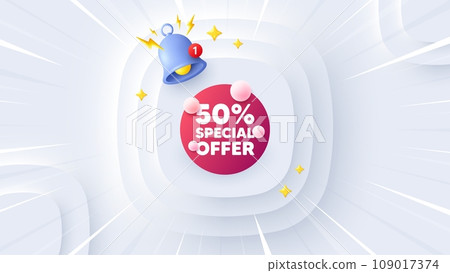 Special offer banner. Neumorphic offer 3d banner, poster. Discount sticker with bubbles. Gift coupon icon. Special offer promo event background. Sunburst banner, flyer or coupon. Vector Special offer banner. Neumorphic offer 3d banner, poster. Discount sticker with bubbles. Gift coupon icon. Special offer promo event background. Sunburst banner, flyer or coupon. Vector 109017374