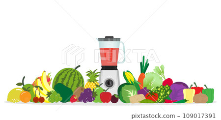 Fruits and vegetables juice with blender kitchen appliance. 109017391