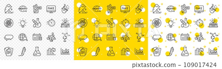 Outline Chemical formula, Stress protection and Typewriter line icons pack for web with Decreasing graph, Fake news, Chemistry experiment line icon. Cable section, Fake internet. Vector 109017424