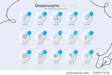 Set of Search employee, Lightning bolt and Mini pc line icons for web app. Oil barrel, Fraud, Online voting icons. Waterproof umbrella, Podcast, Education idea signs. Like, Online voting. Vector 109017478