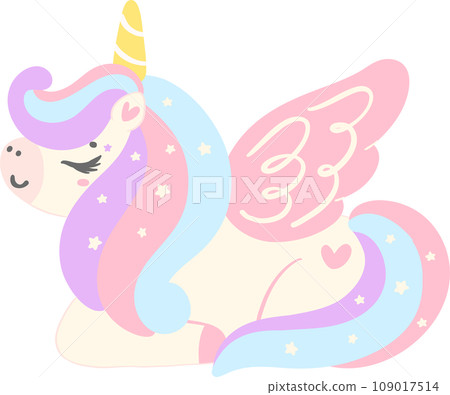 Cute Baby Unicorn with wing cartoon illustration 109017514