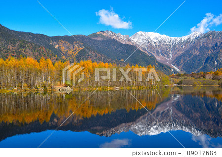 秋天的上高地大正池穗高山脈 109017683
