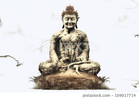 Big buddha statue made out of wood tree 109017714
