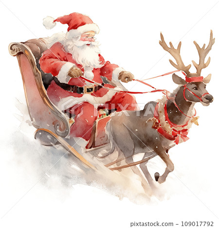 Cute Santa Claus riding reindeer sleigh Cute Santa Claus riding reindeer sleigh 109017792