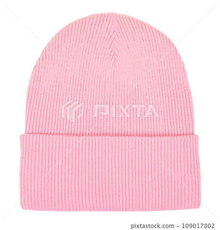 Pink knit cap isolated on white 109017802