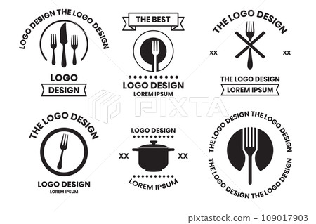 Fork and kitchen equipment logo for restaurant in vintage style 109017903
