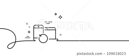 Recovery devices line icon. Continuous one line with curl. Backup data sign. Restore information symbol. Recovery devices single outline ribbon. Loop curve pattern. Vector 109018023