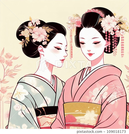 Vector illustration of a woman wearing a kimono Vector illustration of a woman wearing a kimono 109018173