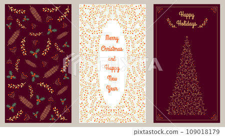 Corporate holiday cards with congratulations and wishes. Universal template. Christmas and New Year. Vector illustration. Corporate holiday cards with congratulations and wishes. Universal template. Christmas and New Year. Vector illustration. 109018179