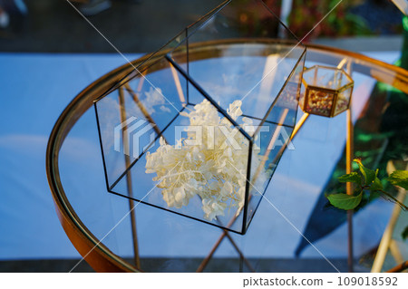 Glass box with dried flowers for wedding rings. Glass box with dried flowers for wedding rings. 109018592