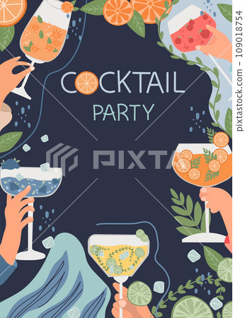 Vector set of assorted cocktails in flat design. Collection includes classic drinks in diverse glasses suitable for menus. Features both non-alcoholic and alcoholic beverages, for holiday celebration. Vector set of assorted cocktails in flat design. Collection includes classic drinks in diverse glasses suitable for menus. Features both non-alcoholic and alcoholic beverages, for holiday celebration. 109018754