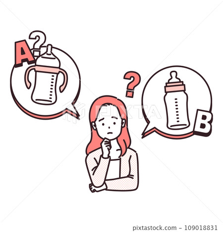 illustration of a woman struggling between two things - baby bottle 109018831