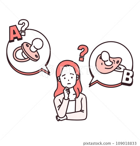 illustration of a woman struggling between two things - pacifier 109018833