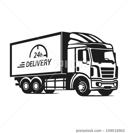 Fast shipping delivery truck flat vector icon for apps and websites. Black silhouette vector illustration. 109018902