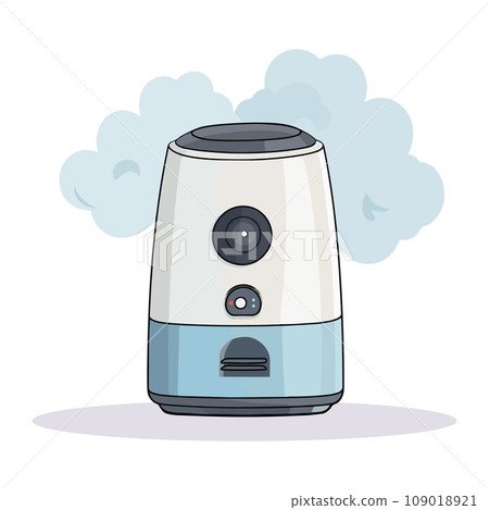 Cartoon humidifier for room, home, flat, office. Equipment, domestic, air purifier, vaporizer. Vector illustration for any design. Cartoon humidifier for room, home, flat, office. Equipment, domestic, air purifier, vaporizer. Vector illustration for any design. 109018921