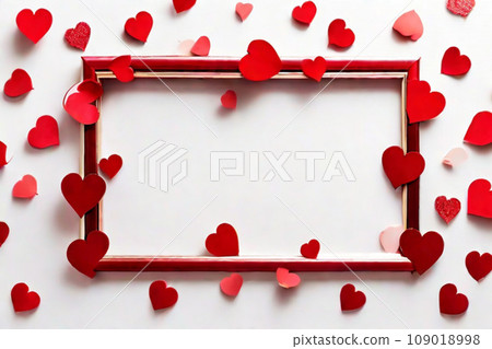 Red hearts on a white background. Photo frame 109018998