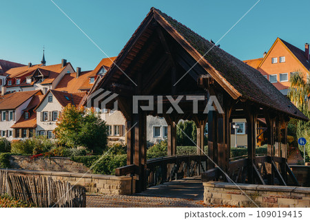 Old national German town house in Bietigheim-Bissingen, Baden-Wuerttemberg, Germany, Europe. Old Town is full of colorful and well preserved buildings. Old national German town house in Bietigheim-Bissingen, Baden-Wuerttemberg, Germany, Europe. Old Town is full of colorful and well preserved buildings. 109019415