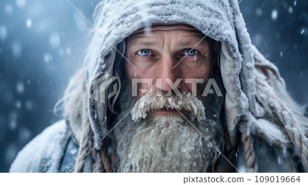 bearded elderly man in a snowy winter environment. Generative AI bearded elderly man in a snowy winter environment. Generative AI 109019664